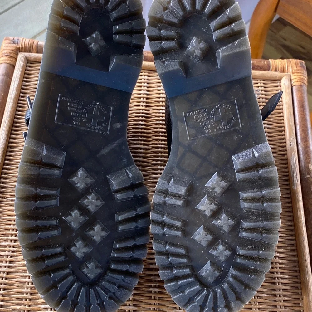 Dr. Martens Black Leather Platform Heart-Buckle Combat Boots - Picture 4 of 7